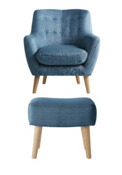 Hygena - Otis - Fabric Chair and Footstool - Blue